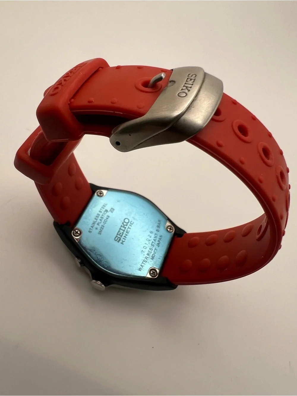 Seiko Black Dial Watch with Red Strap